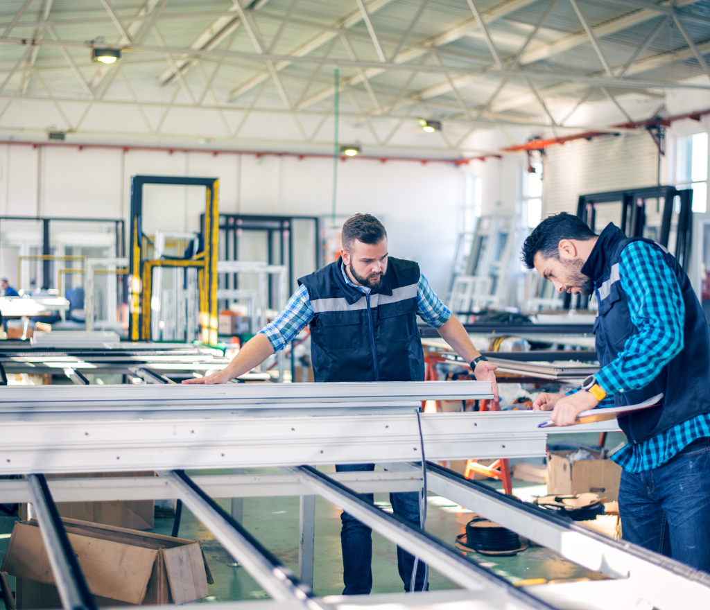 IDL Windows technician fabricating a custom aluminium shop front door in Manchester workshop